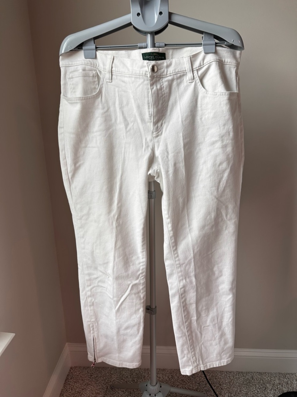 Ralph Lauren Jeans Co Size 16 White Straight Leg Jeans Ankle Zip 27” Inseam EUC